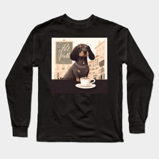 Cute Dachshund Dog in a French Bistro Coffee Illustration Long Sleeve T-Shirt